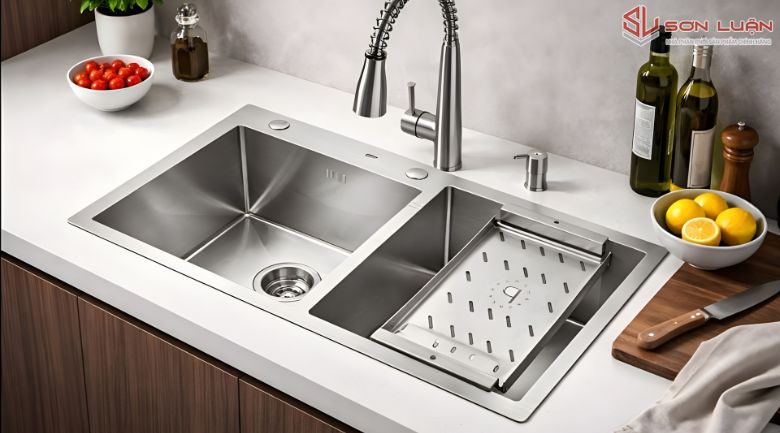 Hình ảnh thực tế chậu rửa bát 2 hố lệch Picenza HM7843-615