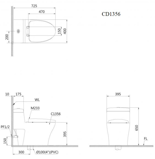 Bồn cầu 1 khối nắp êm Caesar C1356