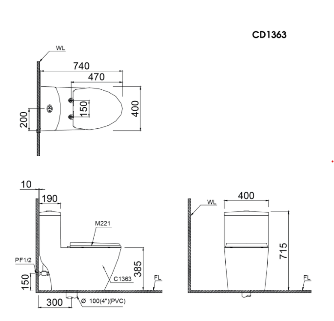 Bồn cầu 1 khối Caesar CD1363