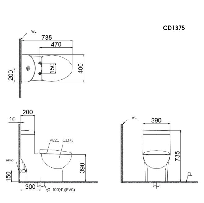 Bồn cầu 1 khối nắp êm Caesar C1375