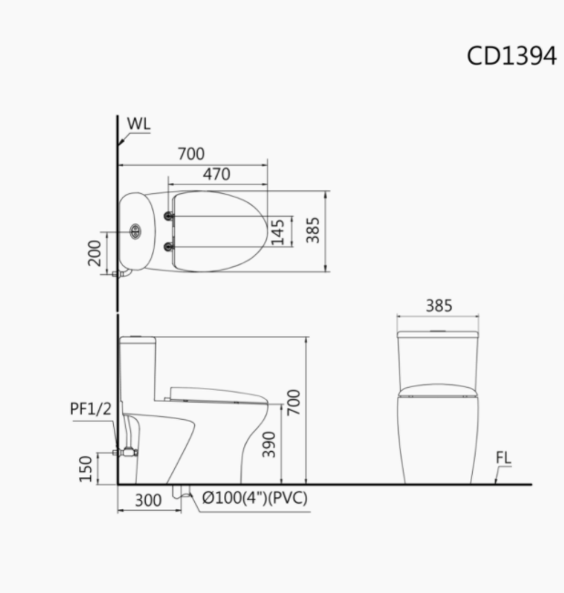 Bồn cầu 1 khối nắp êm Caesar CD1394