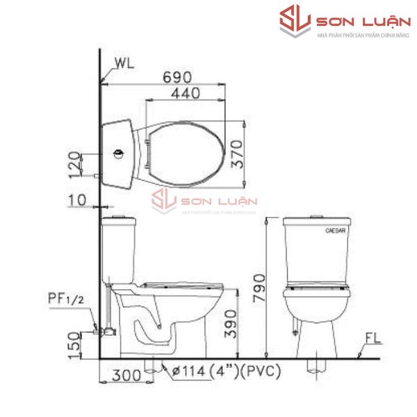 Bồn cầu 2 khối Caesar Nắp Êm CD1325 / CDS1325