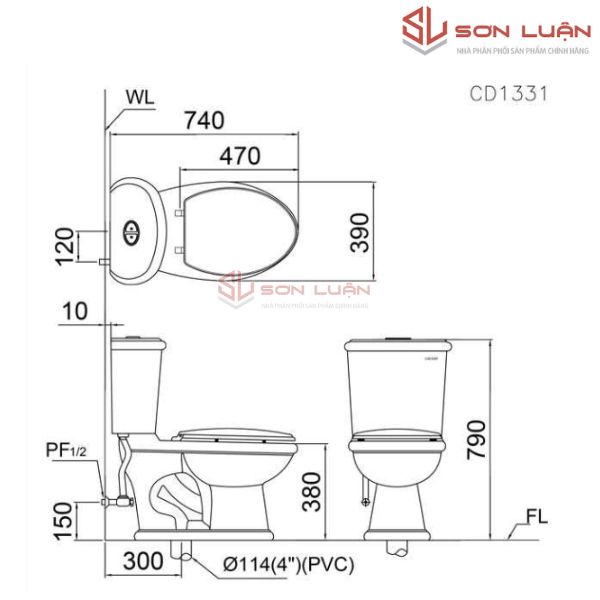 Bồn cầu 2 khối Caesar Nắp Êm CD1331