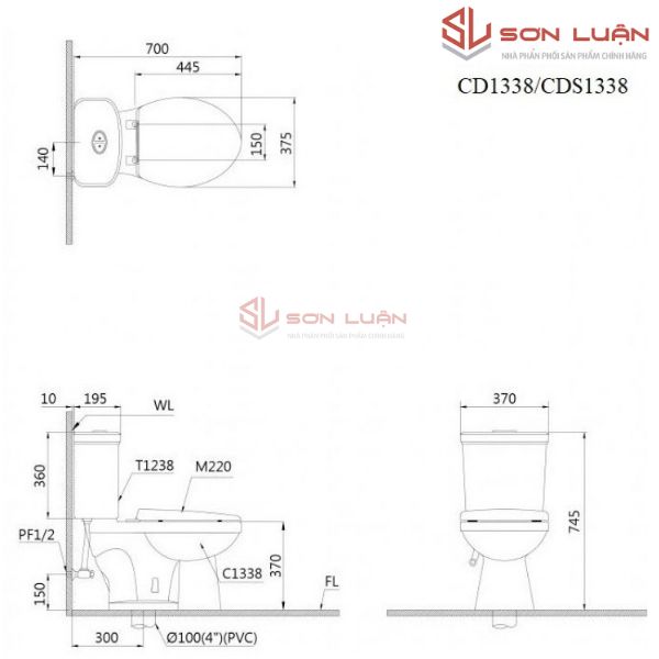 Bồn cầu 2 khối Caesar Nắp Êm CD1338 / CDS1338