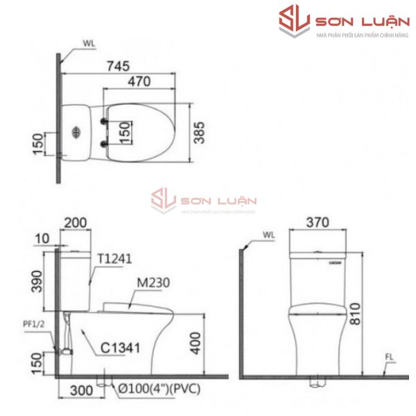 Bồn cầu 2 khối kết hợp nắp cơ đa năng Caesar CD1341 - TAF060