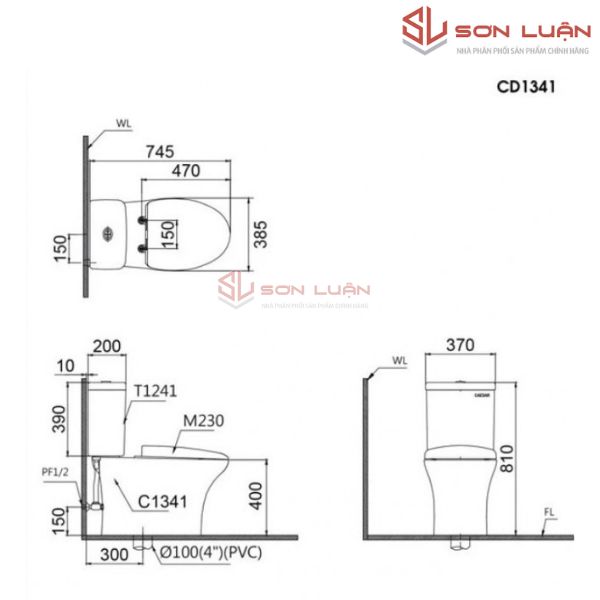 Bồn cầu 2 khối Caesar Nắp Êm CD1341