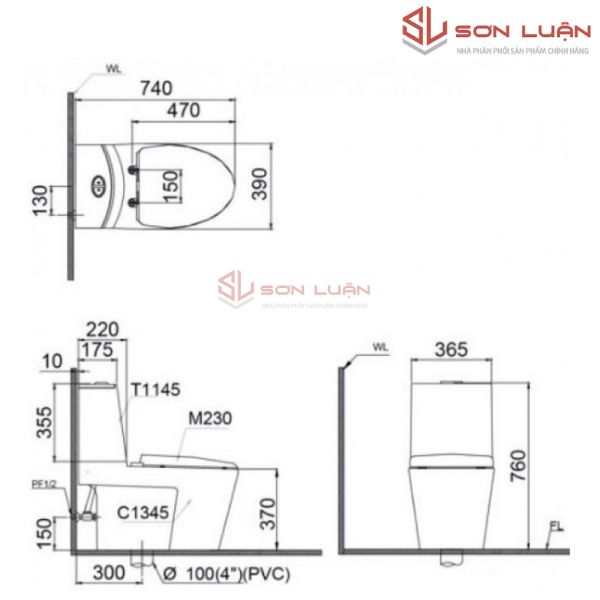 Bồn cầu 2 khối kết hợp nắp cơ đa năng Caesar CD1345 - TAF060