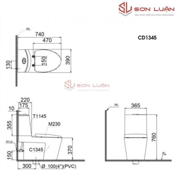 Bồn cầu 2 khối Caesar Nắp Êm CD1345