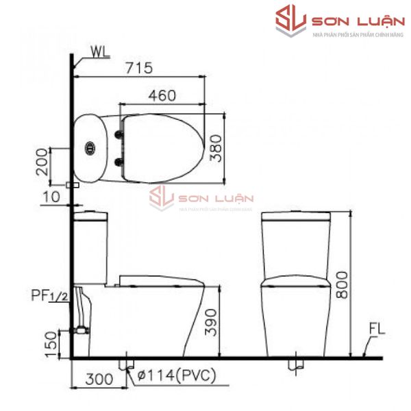 Bồn cầu 2 khối Caesar Nắp Êm CD1348