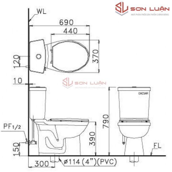 Bồn cầu 2 khối Caesar Nắp Êm CT1325 / CTS1325