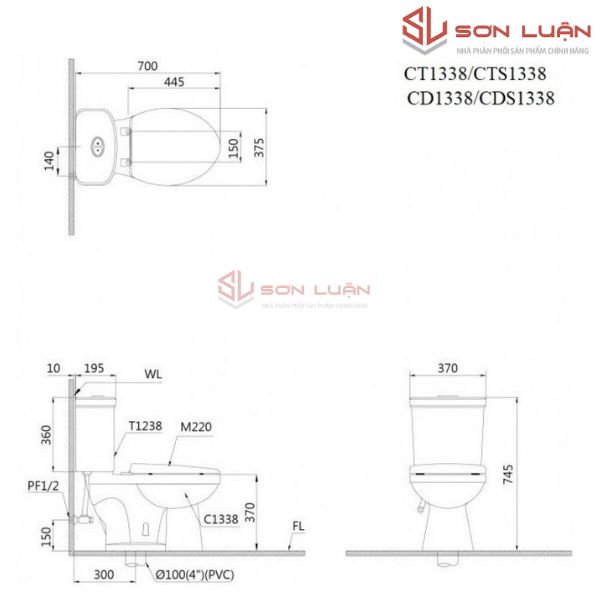 Bồn cầu 2 khối Caesar Nắp Êm CT1338 / CTS1338