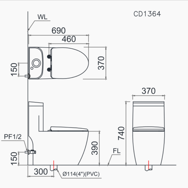 Bồn cầu 1 khối Caesar CD1364