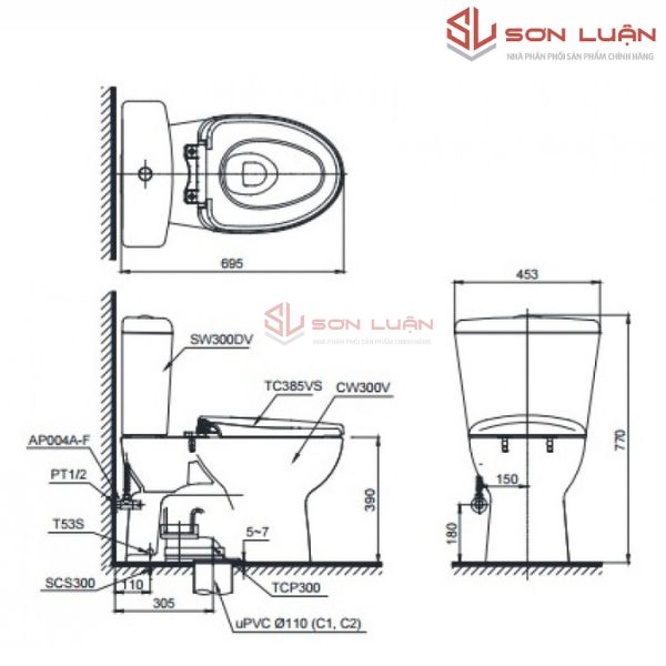Bồn cầu 2 khối TOTO CS300DRT2