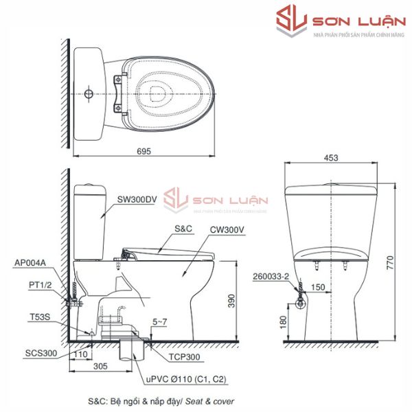 Bồn cầu 2 khối TOTO CS300DRT8