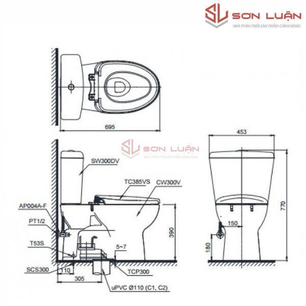 Bồn cầu 2 khối TOTO CS300DT2Y1