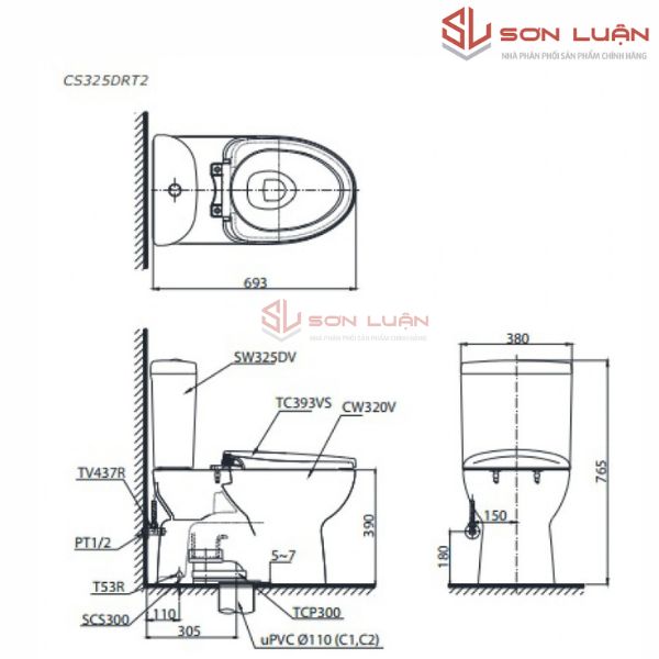 Bồn cầu 2 khối TOTO CS325DRT2