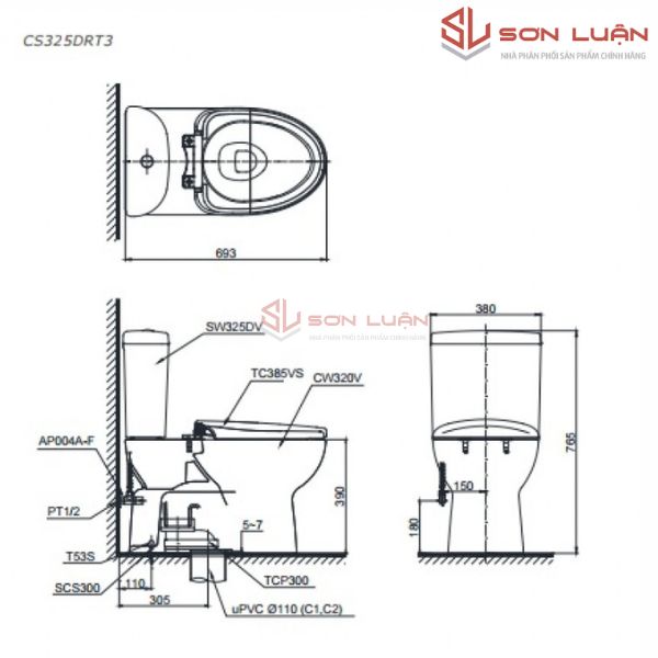 Bồn cầu 2 khối TOTO CS325DRT8