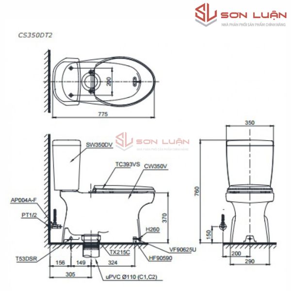 Bồn cầu 2 khối TOTO CS350DT2