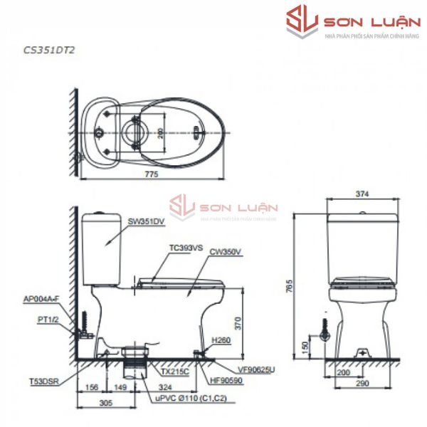 Bồn cầu 2 khối TOTO CS351DT2