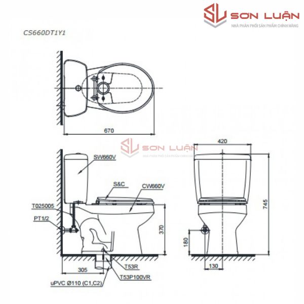 Bồn cầu 2 khối TOTO CS660DT1Y1