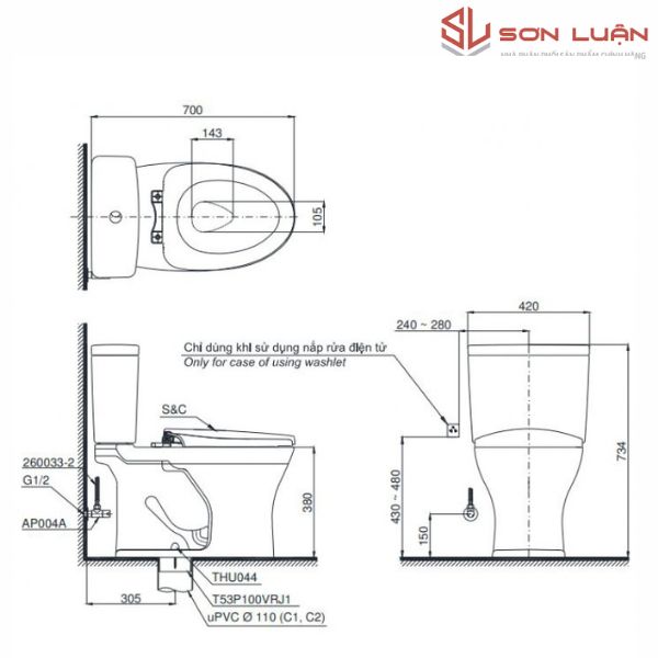 Bồn cầu 2 khối TOTO CS735DT2