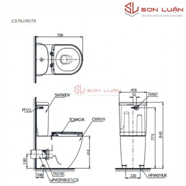 Bồn cầu 2 khối TOTO CS761PDT5