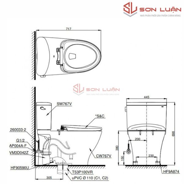 Bồn cầu 2 khối TOTO CS767RT3