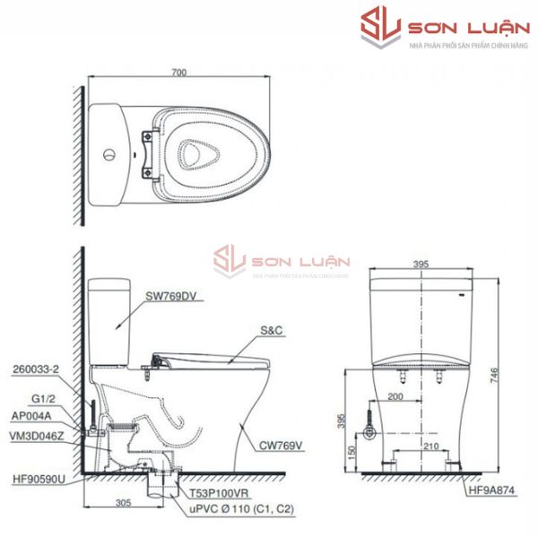 Bồn cầu 2 khối TOTO CS769DRT2