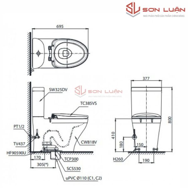 Bồn cầu 2 khối TOTO CS818DT2