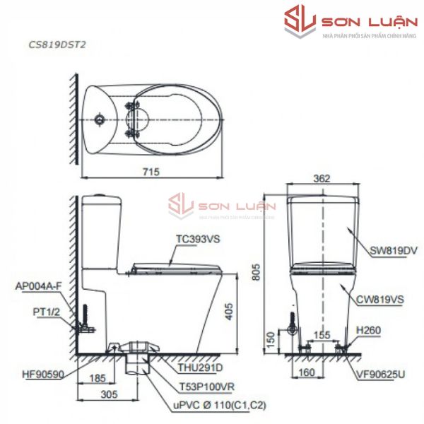 Bồn cầu 2 khối TOTO CS819DST2