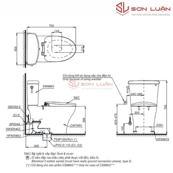 Bồn cầu 2 khối TOTO CS986GT3