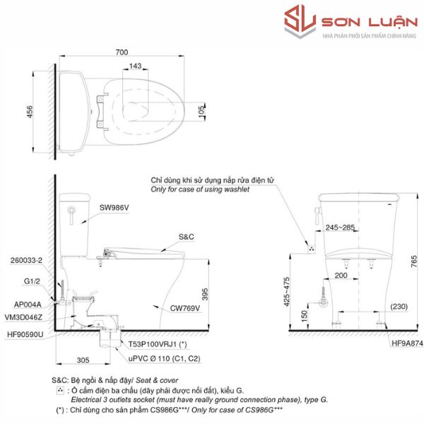 Bồn cầu 2 khối TOTO CS986GT8