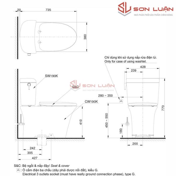 Bồn cầu 2 khối TOTO CW190K/SW190K