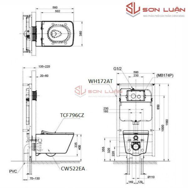 Bồn cầu treo tường TOTO CW522EA