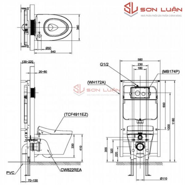 Bồn cầu treo tường TOTO CW822REA