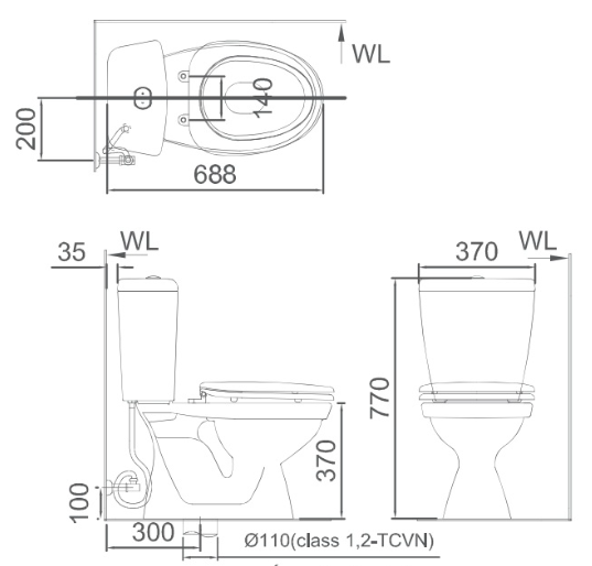 Bồn cầu 2 khối Inax C-108VAN