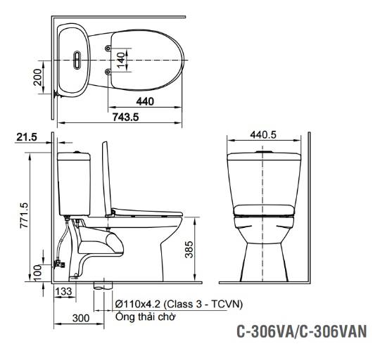 Bồn cầu 2 khối Inax C-306VAN
