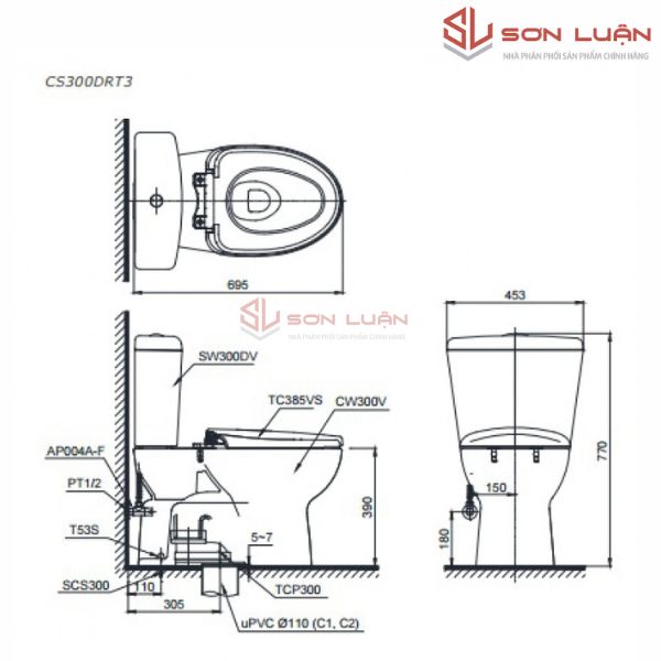 Bồn cầu 2 khối TOTO CS300DRT3