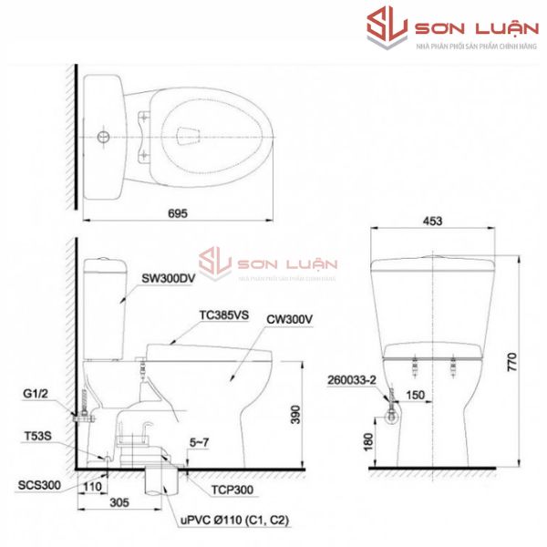 Bồn cầu 2 khối TOTO CS300DT3Y1