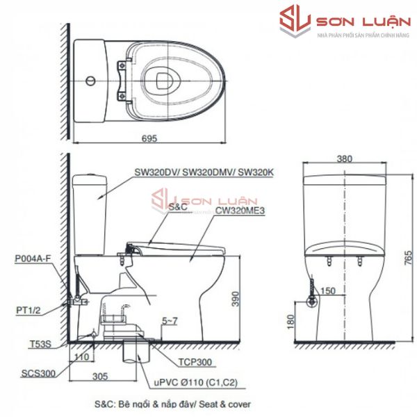 Bồn cầu 2 khối TOTO CS320DRT2