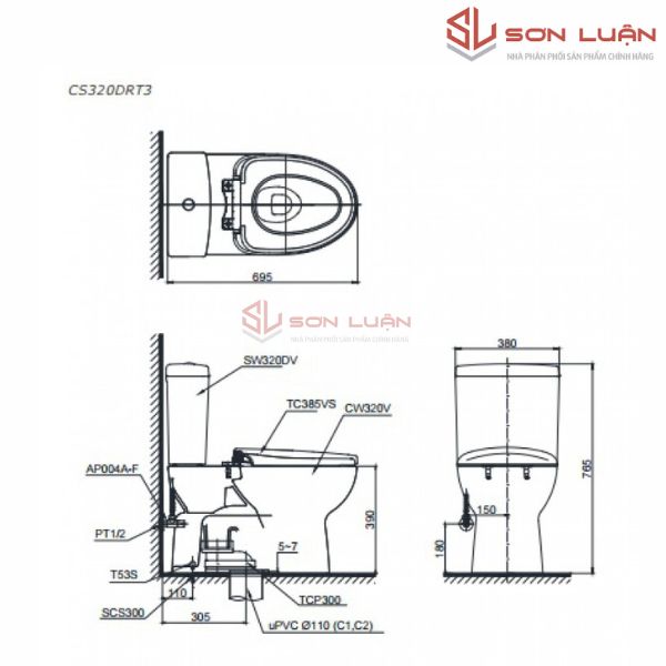 Bồn cầu 2 khối TOTO CS320DRT3