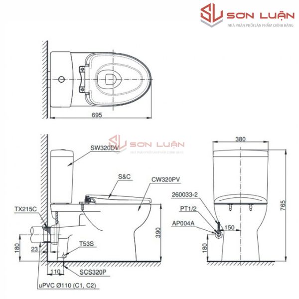 Bồn cầu 2 khối TOTO CS320PDRT3