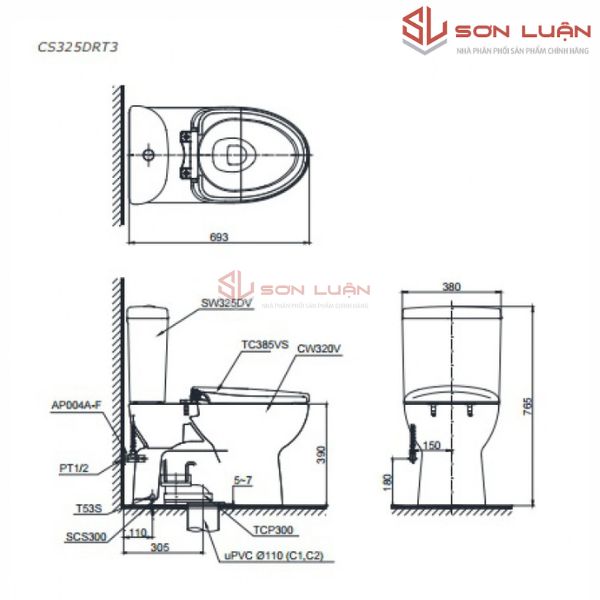 Bồn cầu 2 khối TOTO CS3325DRT3