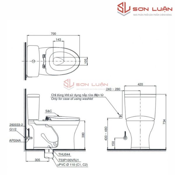 Bồn cầu 2 khối TOTO CS735DT8