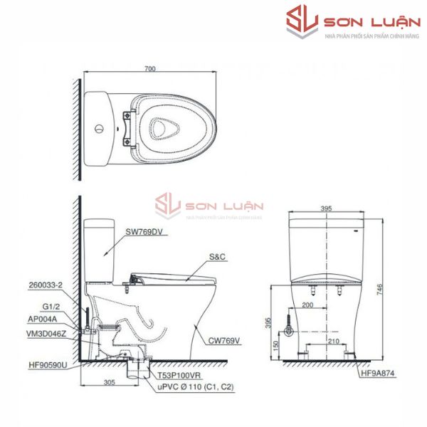 Bồn cầu 2 khối TOTO CS769DRT8