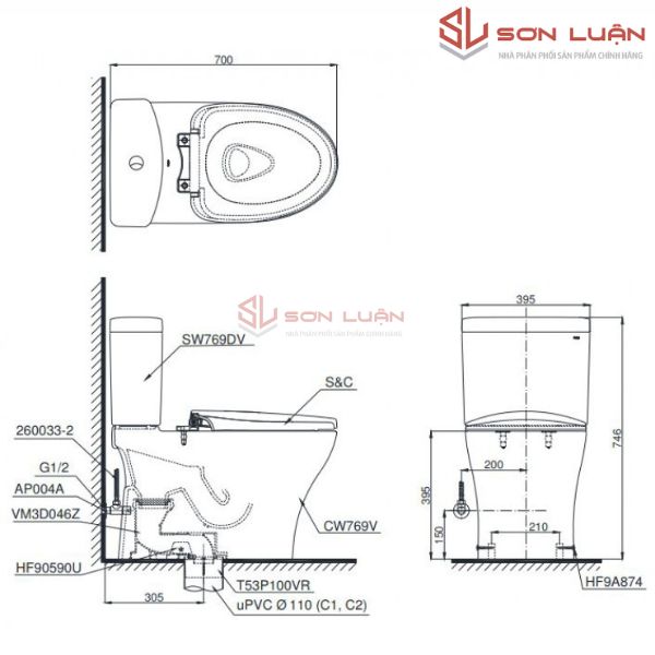 Bồn cầu 2 khối TOTO CS769DRT3