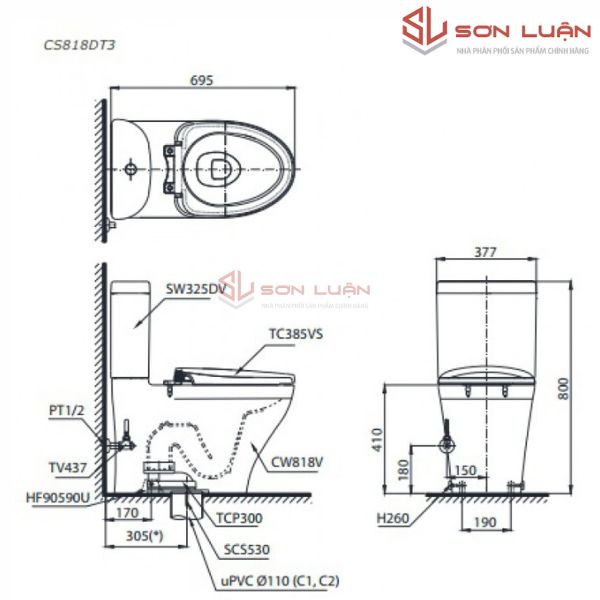 Bồn cầu 2 khối TOTO CS818DT3