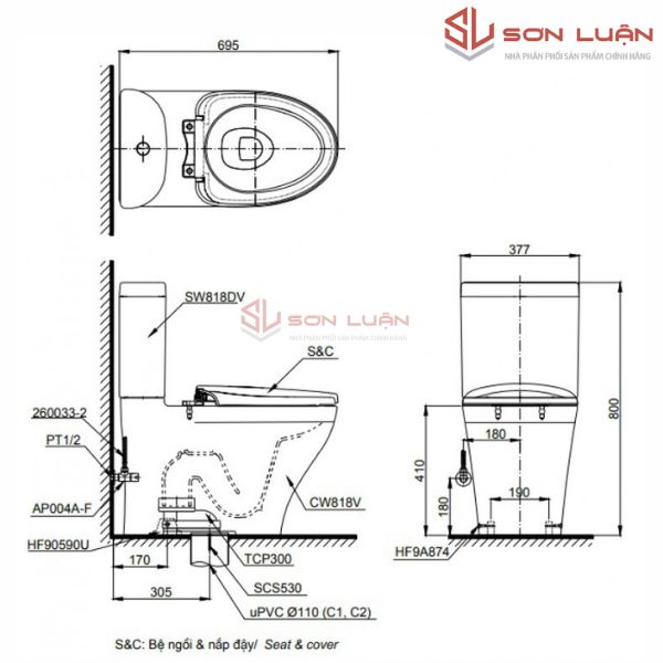 Bồn cầu 2 khối TOTO CS818DT8