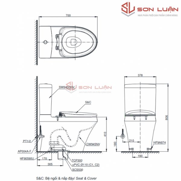 Bồn cầu 2 khối TOTO CS945DNT8