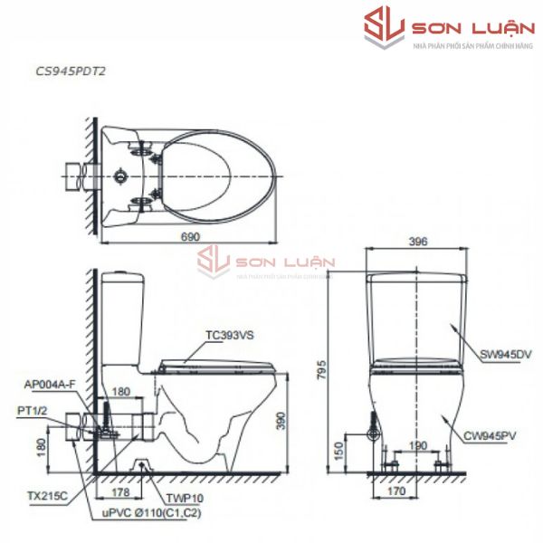 Bồn cầu 2 khối TOTO CS945PDT2